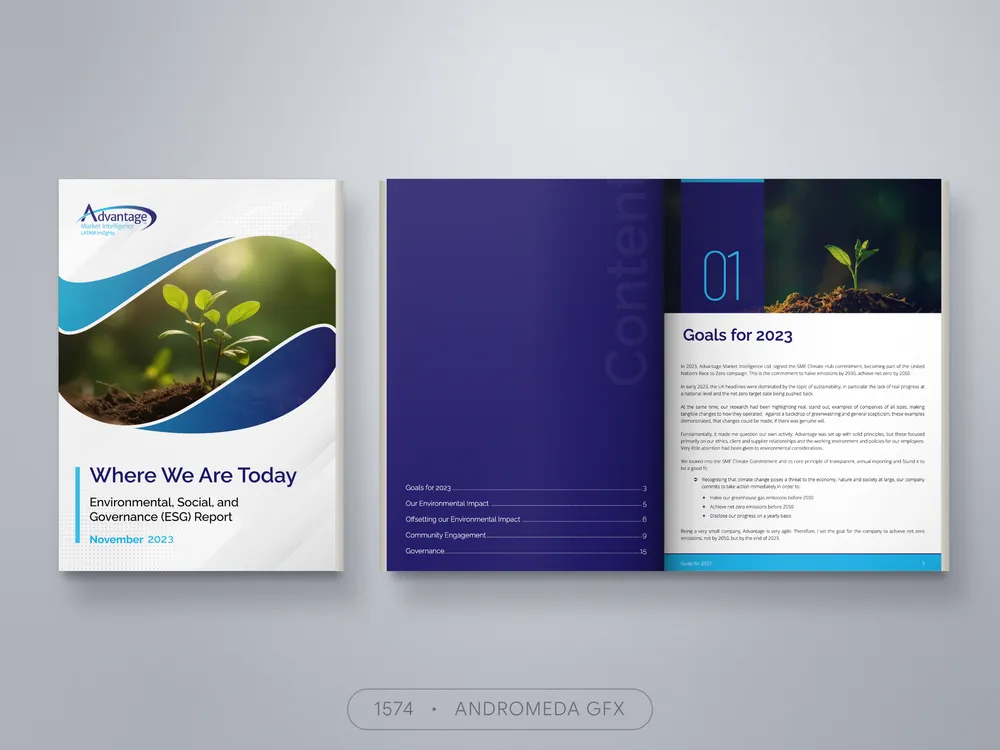 Corporate Document design by Andromeda GFX. corporate document design, report design, agency report, corporate design.