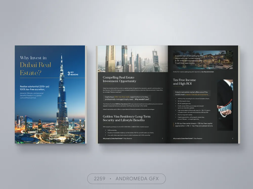 Real Estate design by Andromeda GFX. real estate design, report design, agency report, corporate design.