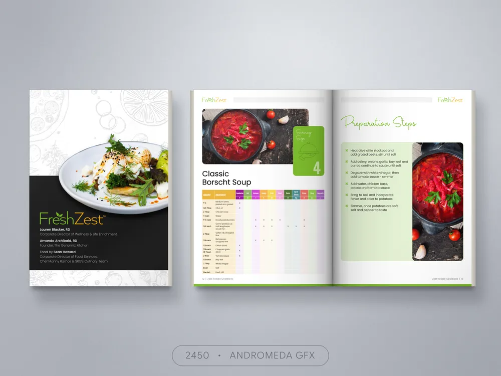 Cookbook design by Andromeda GFX. cookbook design, report design, agency report, corporate design.