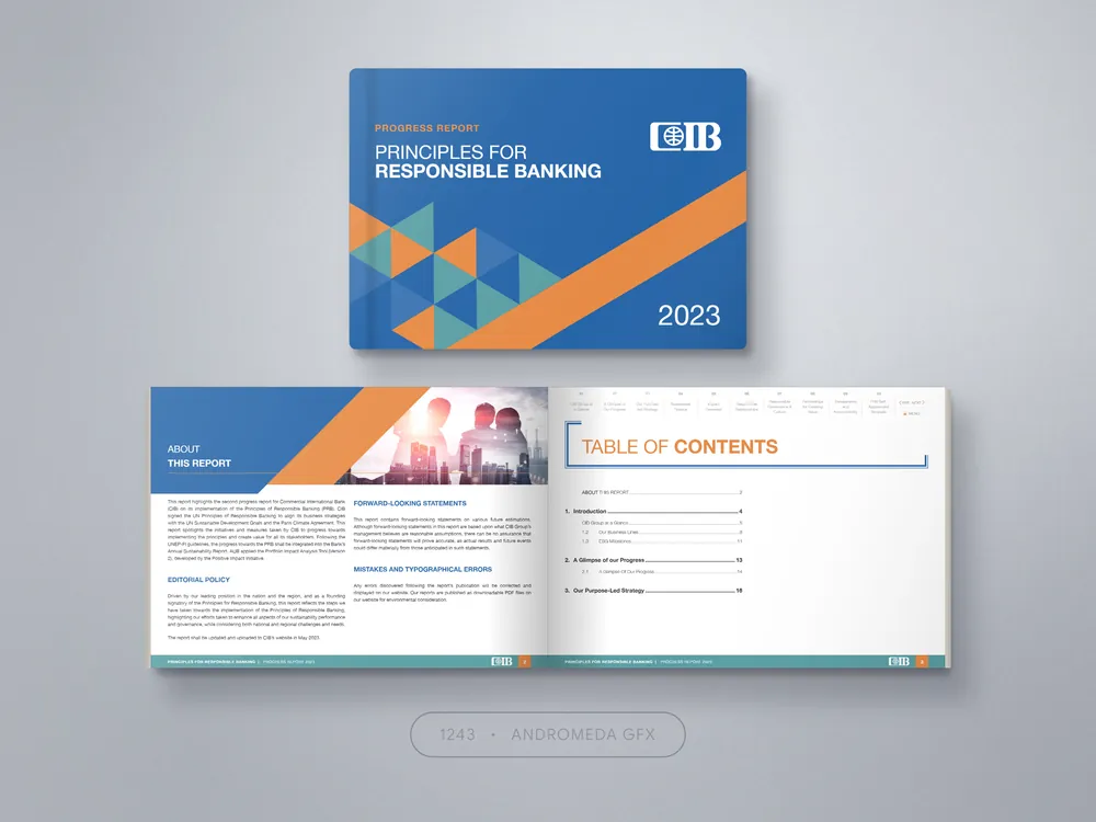 Responsible Banking: Corporate Annual Report design by Andromeda GFX. corporate annual report design, report design, agency report.