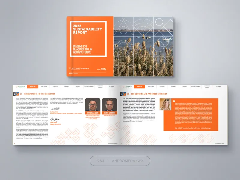 Sustainability: Report design by Andromeda GFX. report design, report design, agency report.