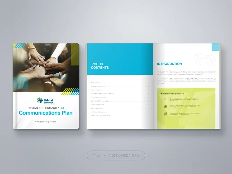 Communications: Corporate Document design by Andromeda GFX. corporate document design, report design, agency report.