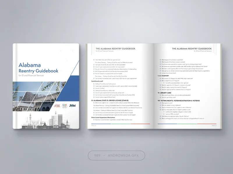 Reentry Guide: Workbook design by Andromeda GFX. workbook design, report design, agency report.